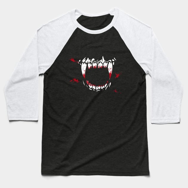 Bloody Vampire Fangs Baseball T-Shirt by Wanderer Bat